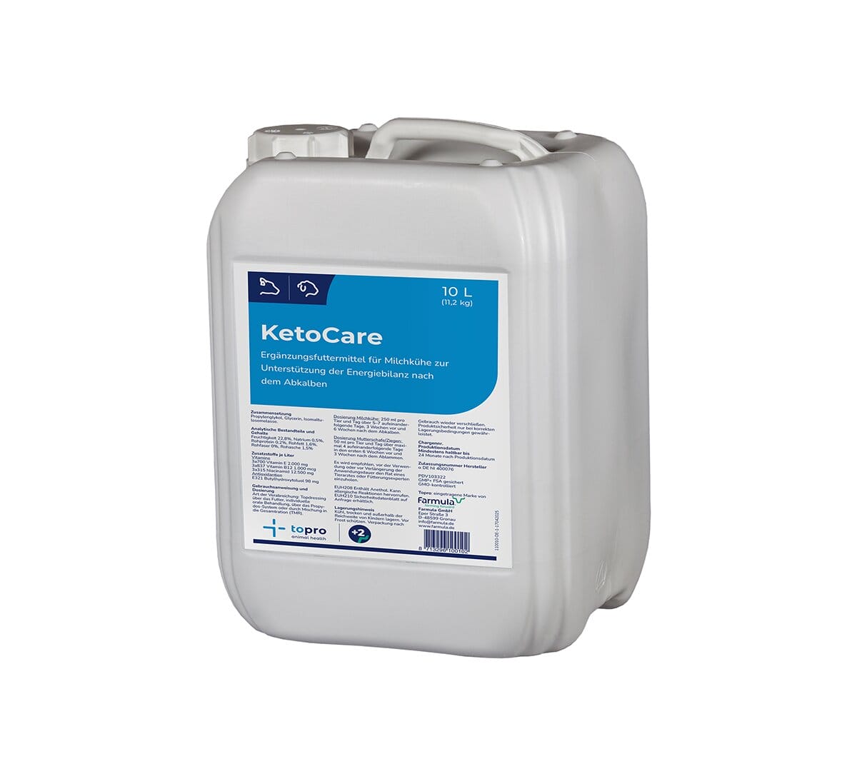 Topro KetoCare 10L – Flüssiges Ergänzungsfuttermittel für Milchkühe, unterstützt die Energieversorgung und Pansenfunktion bei Ketose und Erholung nach dem Abkalben.