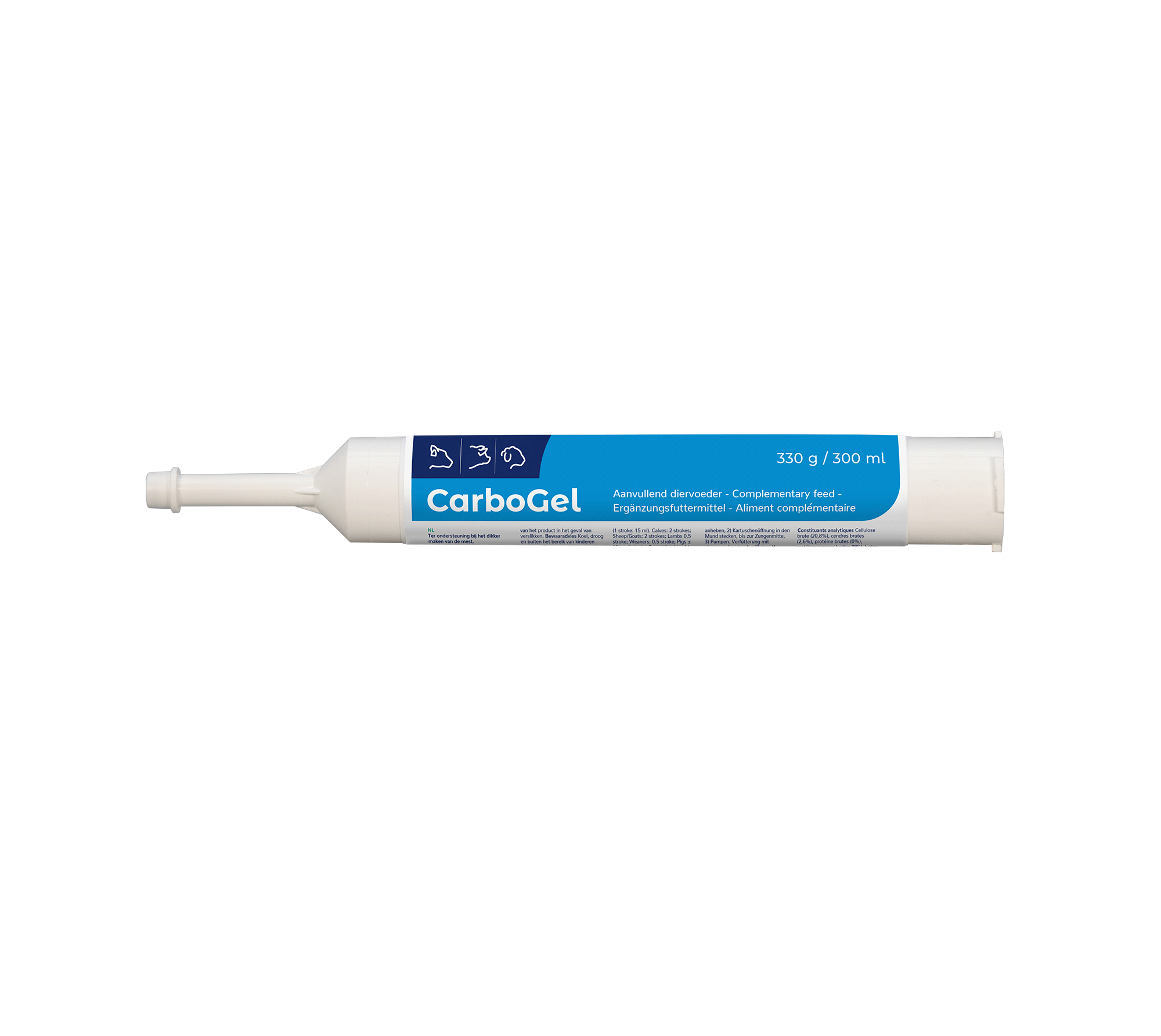 Topro CarboGel zur Stabilisierung des Flüssigkeitshaushalts und zur Eindickung des Kots bei jungen Tieren wie Kälbern, Lämmern und Ferkeln – praktische Paste zur oralen Anwendung.